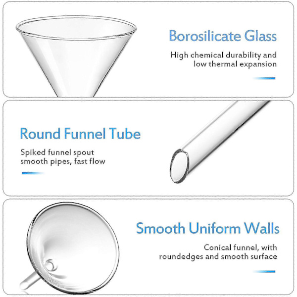 4 stk Laboratorieglass-trakter, Skoleundervisningstrakter, Kort Stilk, Eksperimenttrakter, Klare Trakter (FMY)