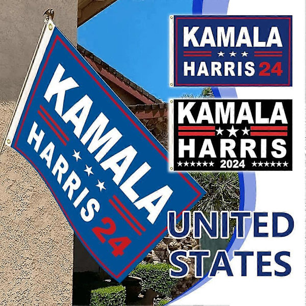 Kamala Harris 2024 -lippu 3x5 jalkaa, Harris presidentinvaaleihin -lippu messinkisilmukoilla (FMY) A