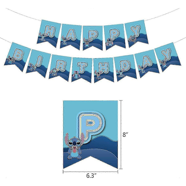 Lilo ja Stitch -syntymäpäiväkoristeet, Stitch -syntymäpäivälippu, kakun koristeet, ilmapallot, Stitch -teemainen syntymäpäiväjuhlan koristeet (FMY)