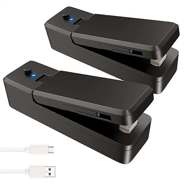 Mini Poseforsegler 2 i 1 Genopladelig Bærbar Pose Vakuum Varmeforseglings- og Skærer til Plastik Snack PVC Poser Udendørs Picnic Kampagne SMTX (FMY) 2 pack black