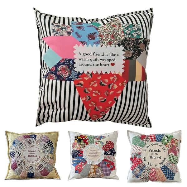 Vänskaps Citat Prydnadskudde Retro Design Patchwork Spetsdekor Sovrum Vardagsrum Soffkudde Dekorativ Gåva med Skrivet Meddelande (FMY) D