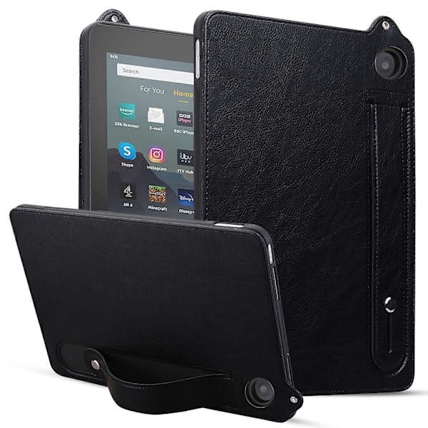 Amazon Fire HD 8 (2024) (2020) Kotelo Käsiremmi Jalusta Nahkainen Tablettisuojus - Harmaa (FMY) Multicolor Black