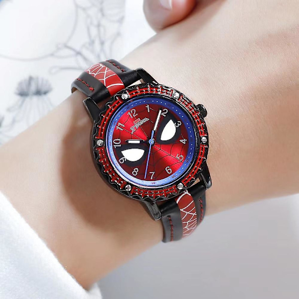 Spiderman Cool Luminous Rannekello Lapsille Vedenkestävä Analogiset Kellot Pojat Tytöt Unisex Lapset Uusivuosilahja (FMY) Black Red