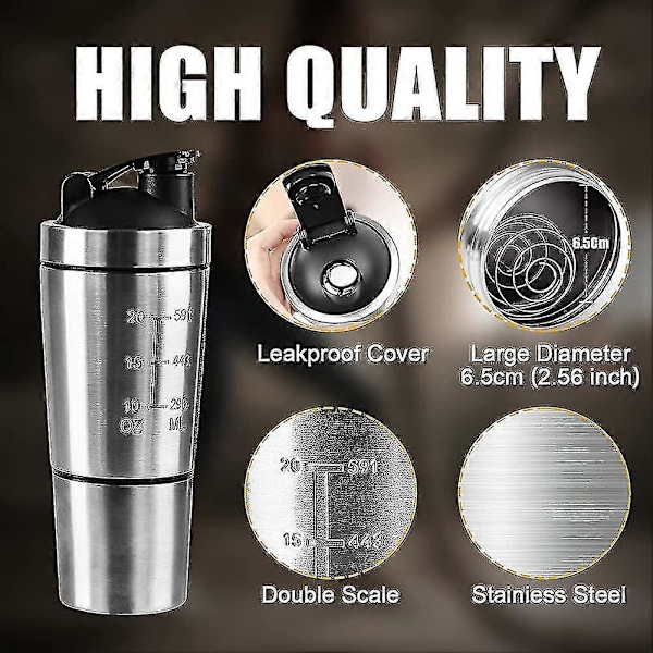 700ml + 200ml Rustfri Protein Shaker med Rørkugle Holdbar Bevægelse (FMY)