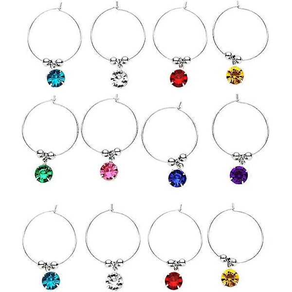 12 st Färgglada Diamanter Vinglas Ring Identifieringsetiketter Ringar Glasmarkörer (Blandade Färger) (FMY)