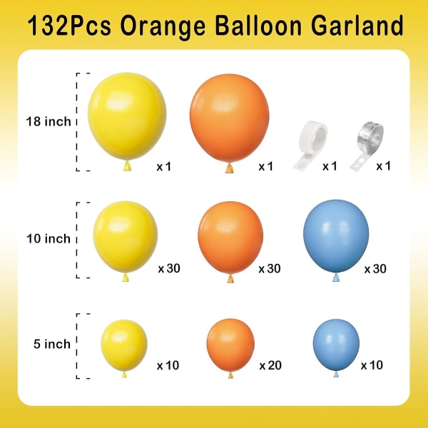 Oranssi ja keltainen ilmapallokaari Garland Kit-vaaleansininen ilmapallo lateksiilmapallo 132 kpl baby syntymäpäivään, valmistumiseen, sukupuolen paljastamiseen (FMY)