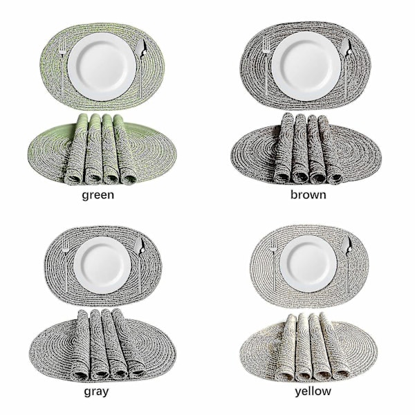 Ovale Dækkeservietter Vaskbare Dækkeservietter Til Køkkenbord, 50 x 35 cm (grøn, brun, grå, gul) (FMY) gray