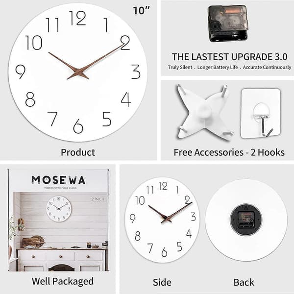 Hemdekor Trä Tyst Tickfri Klocka 10 Tum Väggklocka (A Stil) (D-583-A) (FMY) white 1