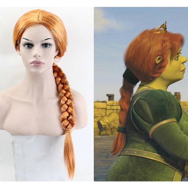 Oransje Fiona Prinsesse Cosplay Parykk 60cm - Langt Syntetisk Hår for Kvinner (FMY)