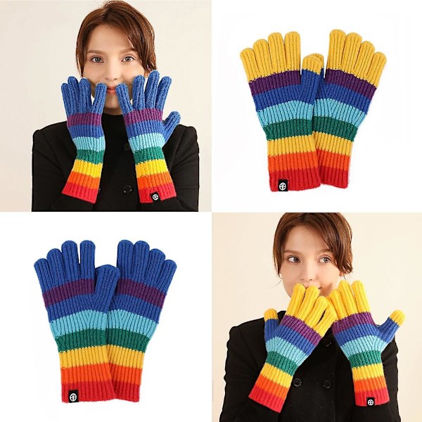 Varme Vinter Touchscreen Handsker Søde Stribede Handsker Julevanter Regnbue (FMY) Red finger rainbow