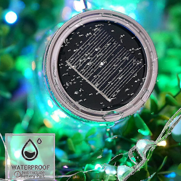 20 LED 10 Pakkaa Mason Jar -kansi Aurinkokennovalot Ripustuskoukulla Mason Jar -satumainen Puutarha Patio [ilman purkkia] (FMY) multicolor