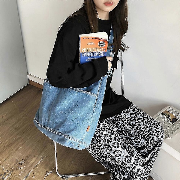 Denim Canvas Väska Justerbar Enkelsidig Axelrem Med Sidoficka För Kvinnor (FMY) Dark Blue