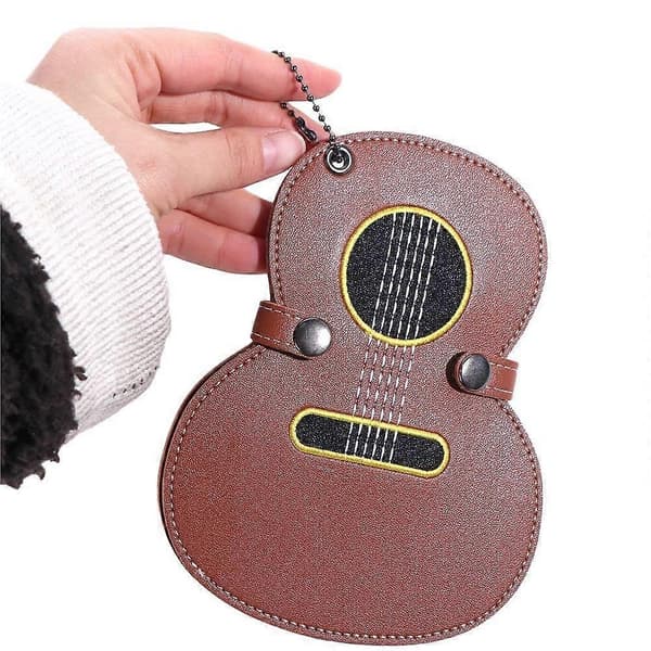 Gitarrformad gitarrplektrumhållare Väska Läder Slitstark Gitarrplektrumväska Enkelhet Stor kapacitet Gitarrplektrumklämma Elektrisk (FMY) Brown