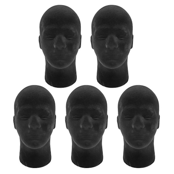 5X Mannlig Styrofoam Skum Mannequin Mannekeng Hode Modell Parykker Briller Caps Display Stativ (FMY) Black