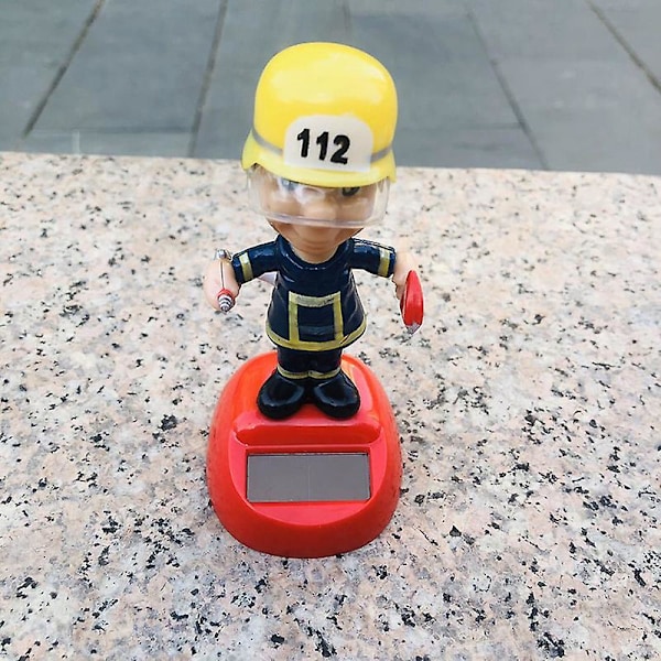 Cartoon Firemen Solar Energy Swing Doll Car Ornaments Vehicle Decorations Gift  (FMY)