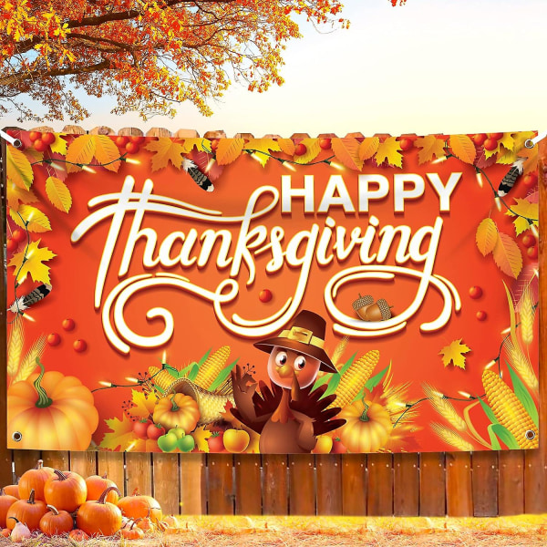 Happy Thanksgiving Banner - Xtralarge, 72x44 tuumaa | Hyvää kiitospäivän taustaa, kiitospäiväkoristeet -banneri | Kiitospäivä (FMY)