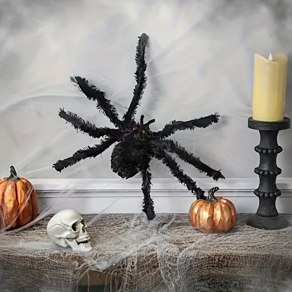 27,5\" Fuzzy Spider med Røde Øyne Halloween Dekorasjon (FMY) Black