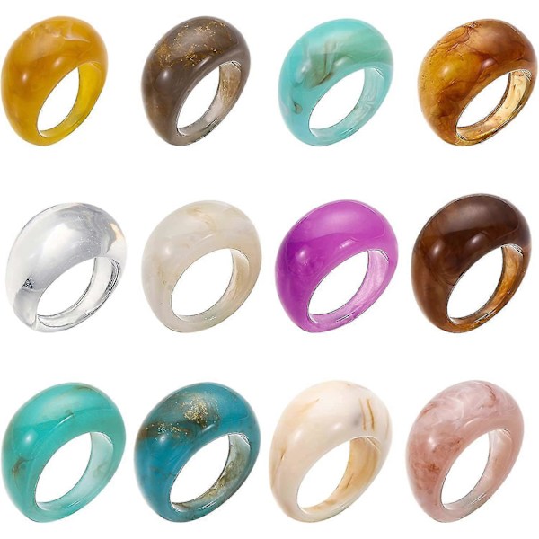 12 Stykker Vintage Resin Akryl Diamantringer Fargerike Pekefingerringer Søte Klare Plast Resin Båndringer (FMY)