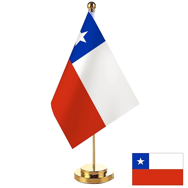 14x21cm Kontorsbordsflagga Chilensk flagga Banner Styrelserum Bord Stång Den Chilenska Nationella Flaggan Set Mötesrum Dekoration  (FMY) Chile Gold