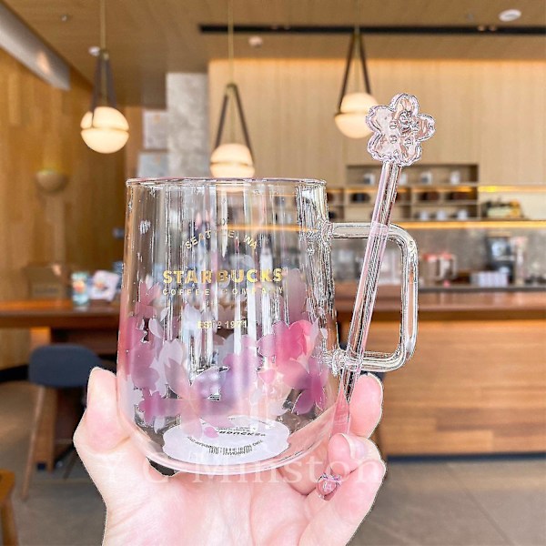 Starbucks Rosa Sakura Färgväxlande Glaskaffekopp med Blompinne (FMY)