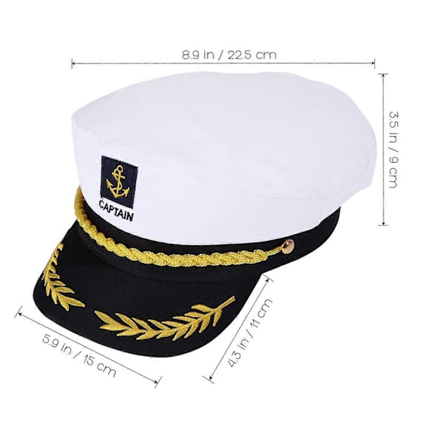 Sailor Kaptajnshat til Voksne Justerbar Yacht Båd Skib Kaptajnshat Kasket Navy Admiral Hat Kostume Tilbehør (FMY) White