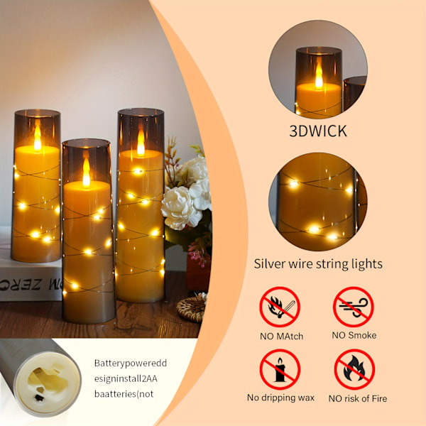 7 Akryl Blinkande LED Flammlösa Kolonn Ljus - Batteridriven, Fjärrkontroll, Inbyggd Stjärnsträng, Flimmerande Atmosfär - Perfekt Hem D (FMY) Red D2.3"xH5"5"6"6"7"7"7"