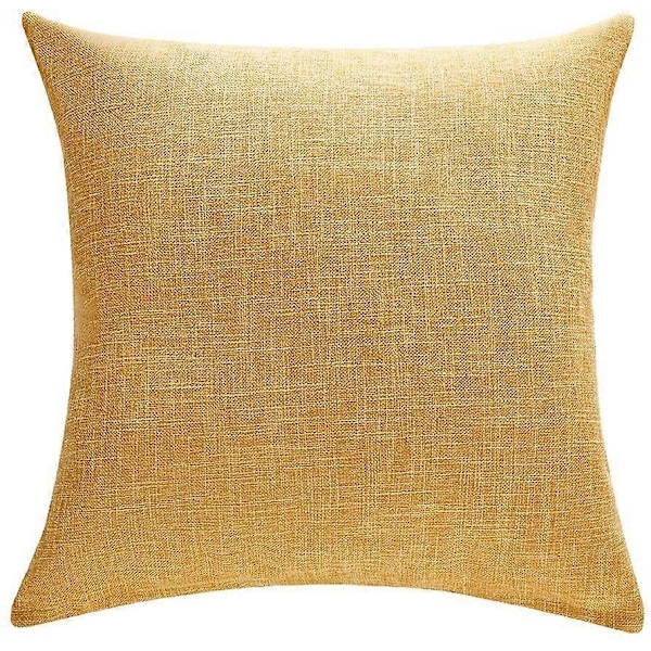 SQCLV Set med 2 Senapsgula Kuddfodral Rustika Linne Dekorativa Fyrkantiga Prydnadskuddfodral 45x45 cm för Soffa Soffdekoration (FMY)
