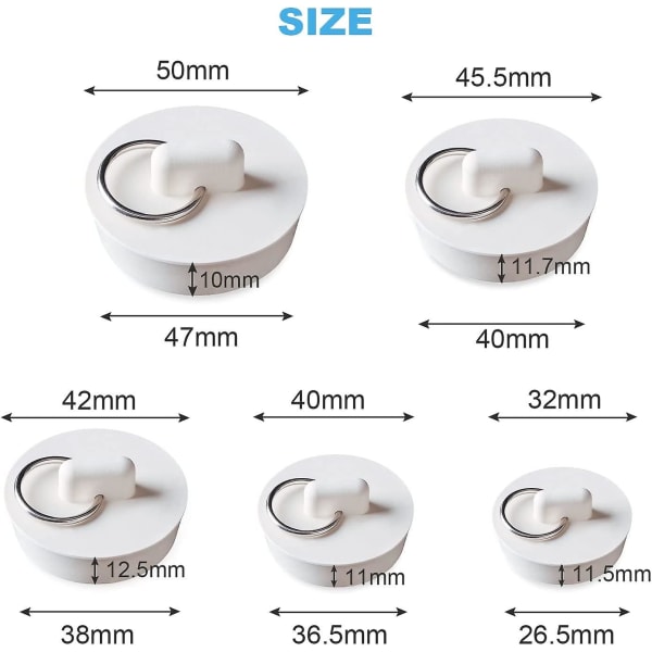 Nitaiun 5-pack Badkarspropp Gummiblandare Propp 5 Storlekar Vit Handfat Avloppspropp Set Sänka Propp För Badkar, Kök Badrum (FMY)