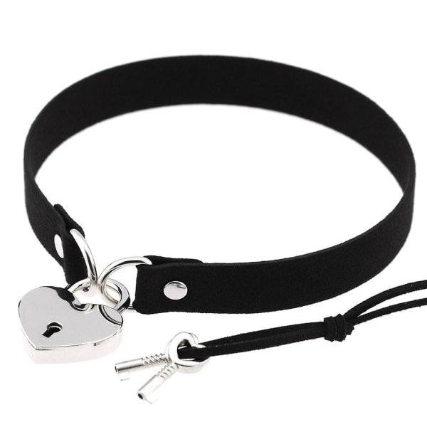 Hjerte hengelås choker kjede halskjede med nøkler kvinner cosplay krage choker  (FMY) Black