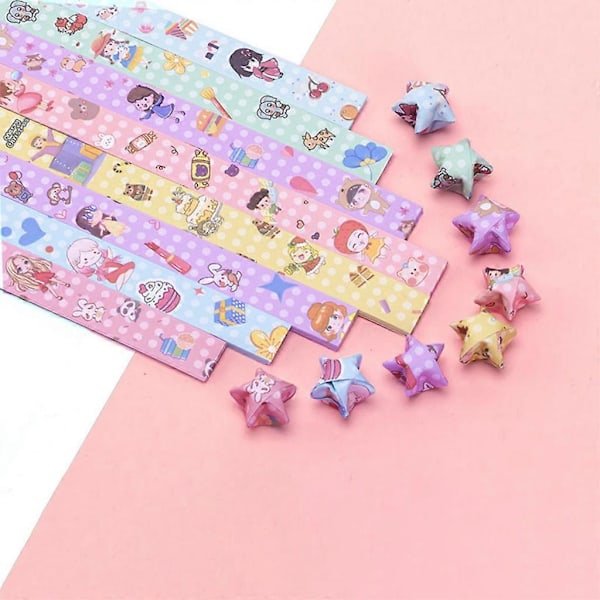 540 Ark Foldbare Heldestjerne Origamipapir Ønskepapirstrimler til Børn (FMY) Happy girl