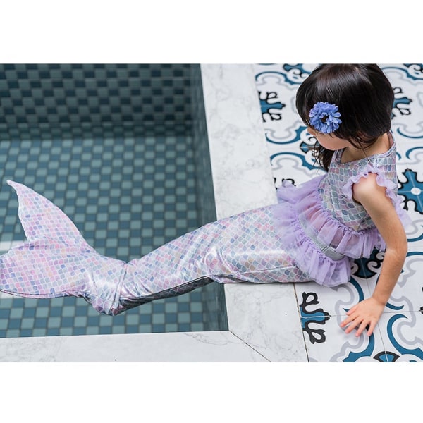 3st flickbaddräkter sjöjungfru för simning Sjöjungfrukostym Set för stora flickor Födelsedagspresent 3-12 år (110) (FMY)