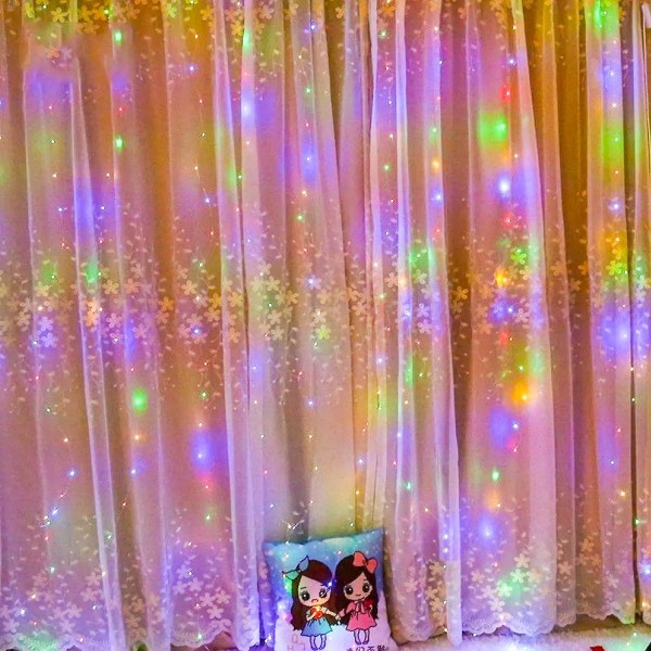 Ikkunaverhojen valot, 300 Led 9,8 jalkaa X 9,8 jalkaa Moniväriset Fairy Lights (FMY)