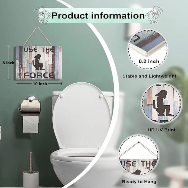 Brug Kraften Badeværelsesskilt i Træ, Sjove Toilet Skilte Væghængende Plade Dekorativ, Rustik Landhus Væghængende Dekoration Til Toilet (multi)  (FMY) Multi Standard