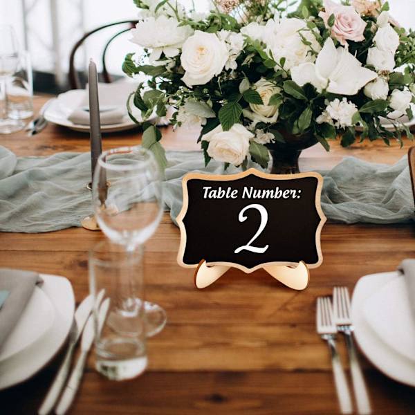 10 stk. Elegante Mini Tavleskilte med Staffeli - Perfekt til Bryllupper, Fester og Begivenheder - Inkluderer Bordnumre, Madskilte og (FMY) Black