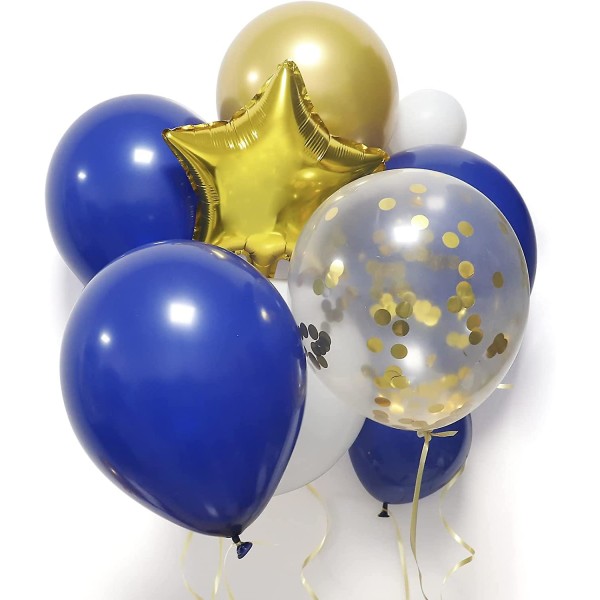Royal Blue Guldballonger Garland Arch Kit, Royal Blue Metallic Guld Vita ballonger med stjärnfolieballonger för examen Födelsedag Baby Shower (FMY)