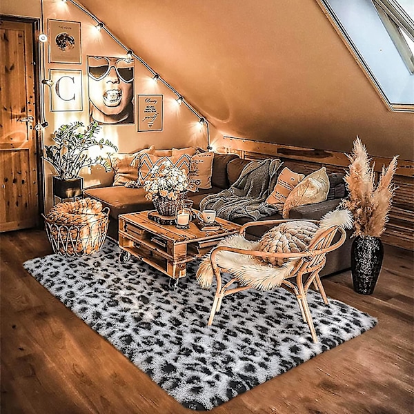 NOAHAS Fluffig Leopardmönstrad Matta Gepardmönstrad Matta Mjuk Bekväm Tryckt Matta för Sovrum Vardagsrum Hem Västerländsk Dekor (FMY) colour 2 92X153cm