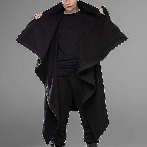 Mænd Loose Cowl Neck Cardigan Uregelmæssig Solid Varm Poncho Shawl Coat Street Trendy (FMY) Black 2XL