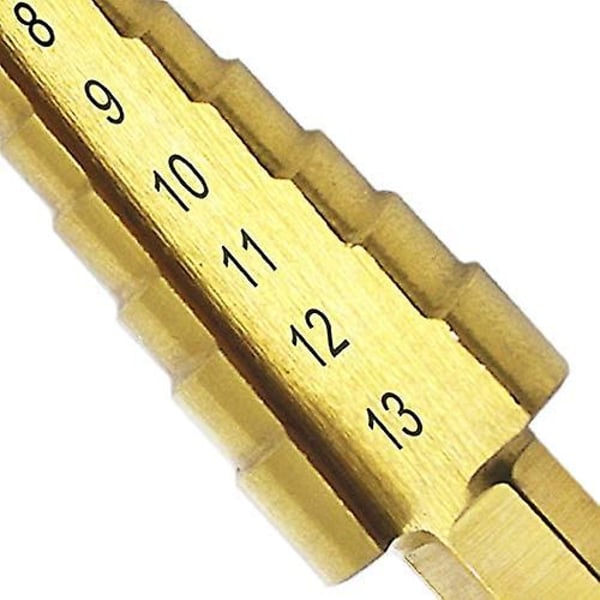 3-13mm Trin Drill Bit, HSS Trin Drill Bit Cutter med Hex Skaft HSS Power Tools med Titanium Belægning (FMY)