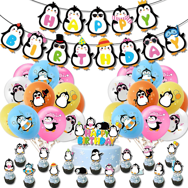 Pingvinballong Pingvinfestartikler Pingvindekorasjoner Pingvin Cupcake Toppers Polar Tema Bursdagsfest (FMY)