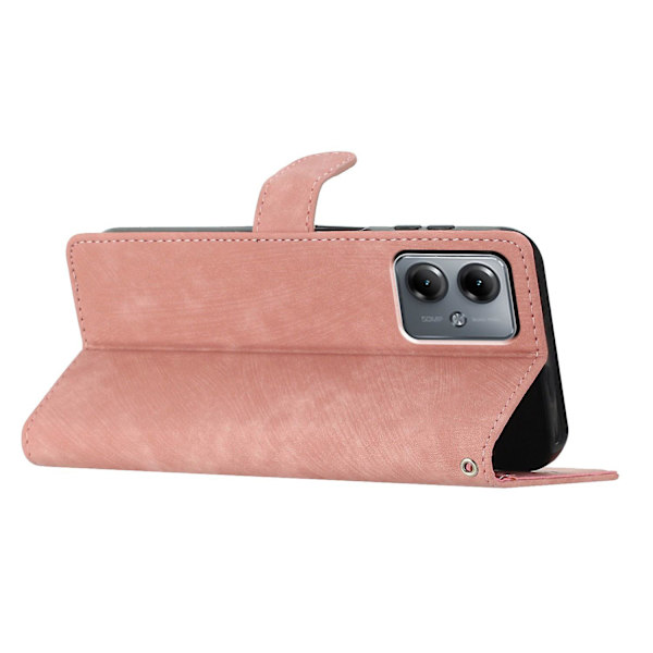 Väska för Motorola Moto G54 5G - Skinn-touch PU-läder Plånboksfodral med Stativ (FMY) Rose Gold