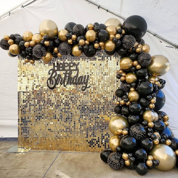 136 st gör-det-själv-guld och svart girlandballongsats för födelsedagsfirande Graduation bröllopsceremoni årsdag (FMY)