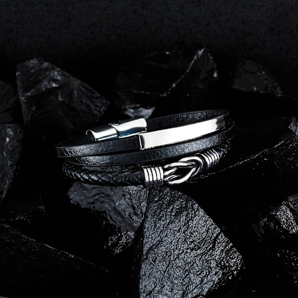Herr svart läderarmband, läderarmband, läderband, flätat äkta läder, brett läderarmband  (FMY)