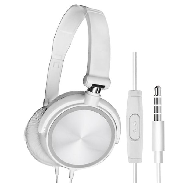 Over-Ear Hodetelefoner med Ledning, Mikrofon, Bass Hifi Lyd, Musikk Stereo Øretelefoner for iPhone Xiaomi Sony Huawei PC (FMY) White