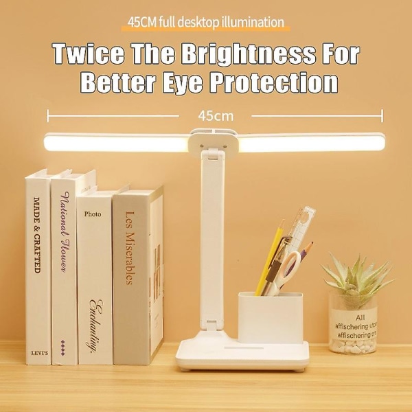 Led dobbelthoved sammenfoldelig skrivebordslampe med holder, genopladelig usb-bordlampe, justerbar lysstyrke Øjenbeskyttelseslys til hjemmet/kontoret (FMY)