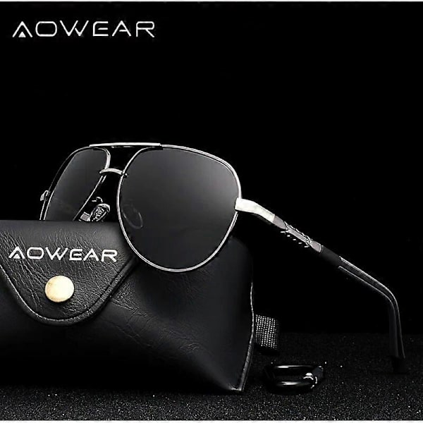 AOWEAR Polariserade flygarsolglasögon för vuxna, aluminium, körspegel, solglasögon, manligt varumärke, retro glasögonaccessoarer gafas (FMY) Gold Black Lens Brand Designer
