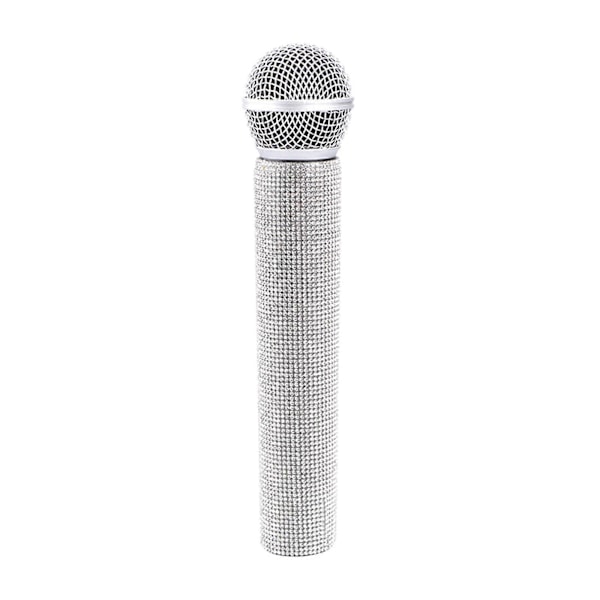 Mikrofonin rekvisiitta, väärennös, bling-kiviä, kiiltävä mikrofonin rekvisiitta, muovi, leikkiksikäyttöön, glitter-mikrofonit, lavalle, Halloweeniin (FMY) White