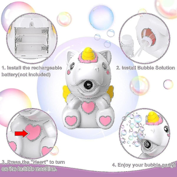 Bubbelmaskin för Barn, Automatisk Bubbelblåsare Leksak för Pojke Flicka Småbarn, Enhörning Bärbar Bubbelblåsare med Bubbelvätska för I (FMY)