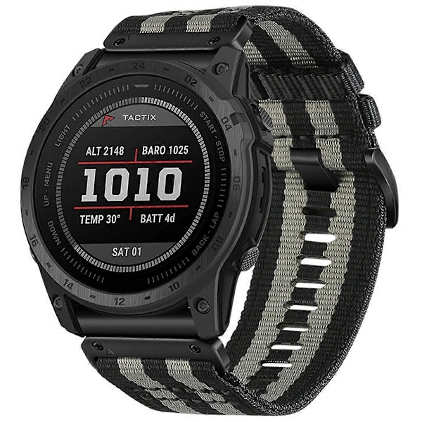 Klockarmband för Garmin Fenix 8 51mm/ Enduro 3/ Instinct 2X Universal 26mm Snabbfäste Nylon Canvas Klockarmband (FMY) Black Grey