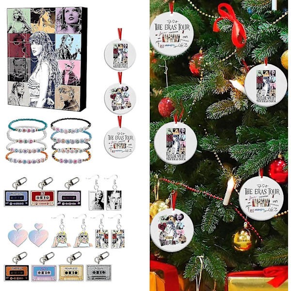 Taylor The Swift Julkalender med 24 stycken julklappar, akryldekorationer och armband, överraskningsjulklapp (FMY)