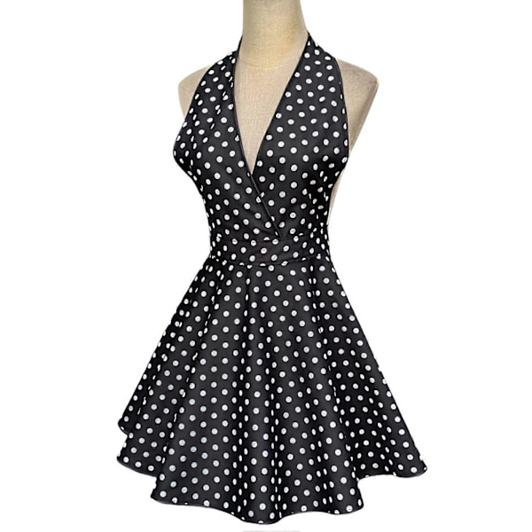 Retro Söpö Esiliina Naisille V-aukkoinen Pilkullinen Seksikäs Säädettävä Puuvillainen Keittiöesiliina Nauhoilla Koti- ja Työkäyttöön (FMY) Black   Red
